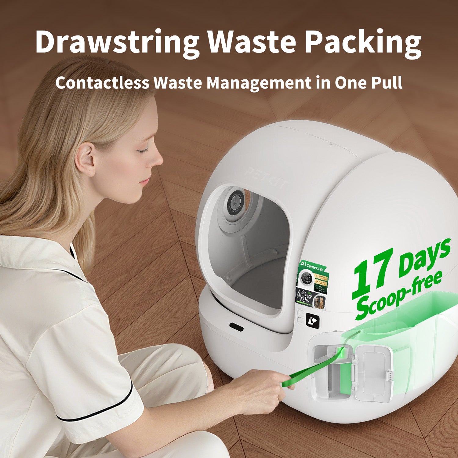 PUROBOT MAX PRO 2 contactless drawstring waste packing with 17 days scoop-free maintenance