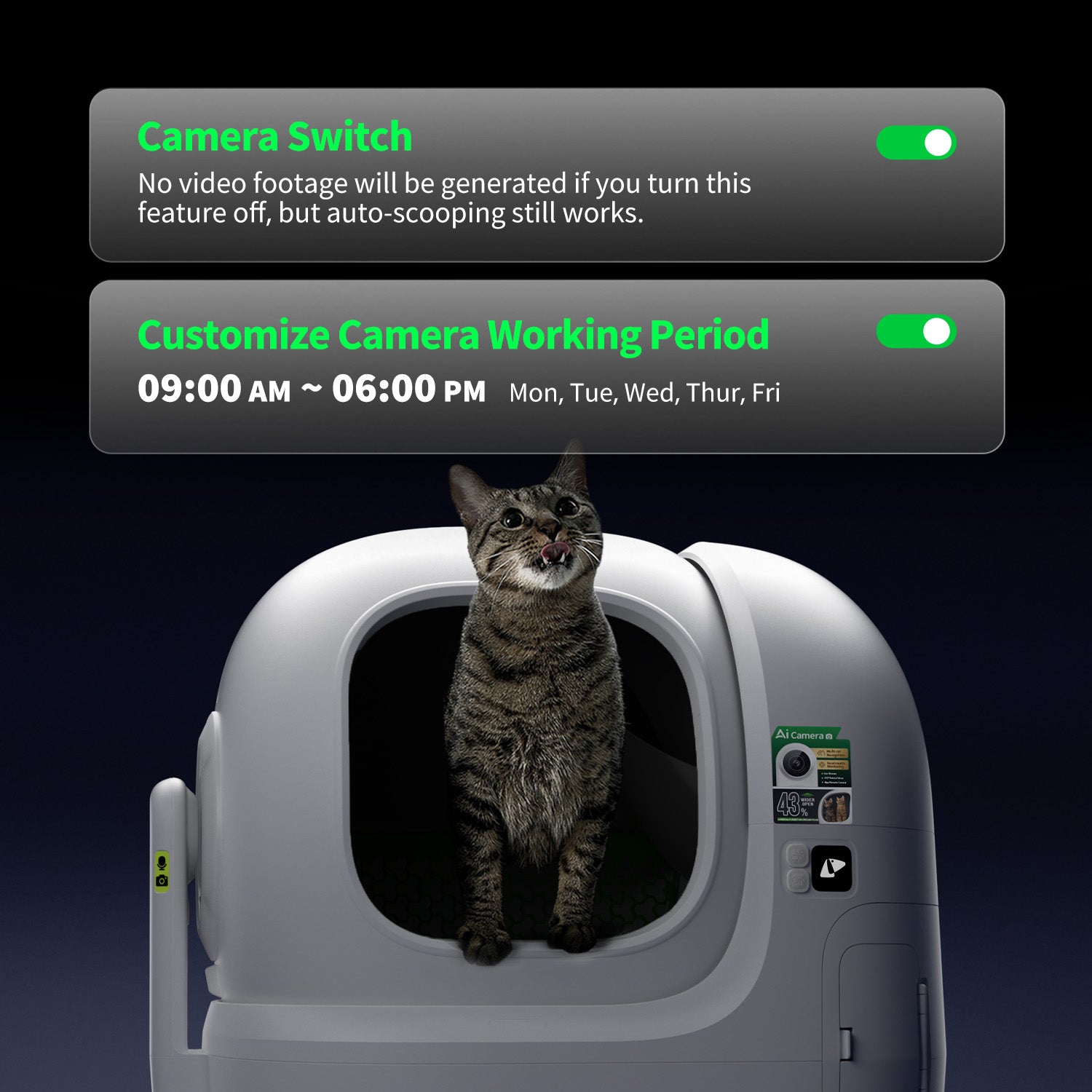 PUROBOT MAX PRO 2 litter box privacy protection with customizable camera settings in Primegoodss app